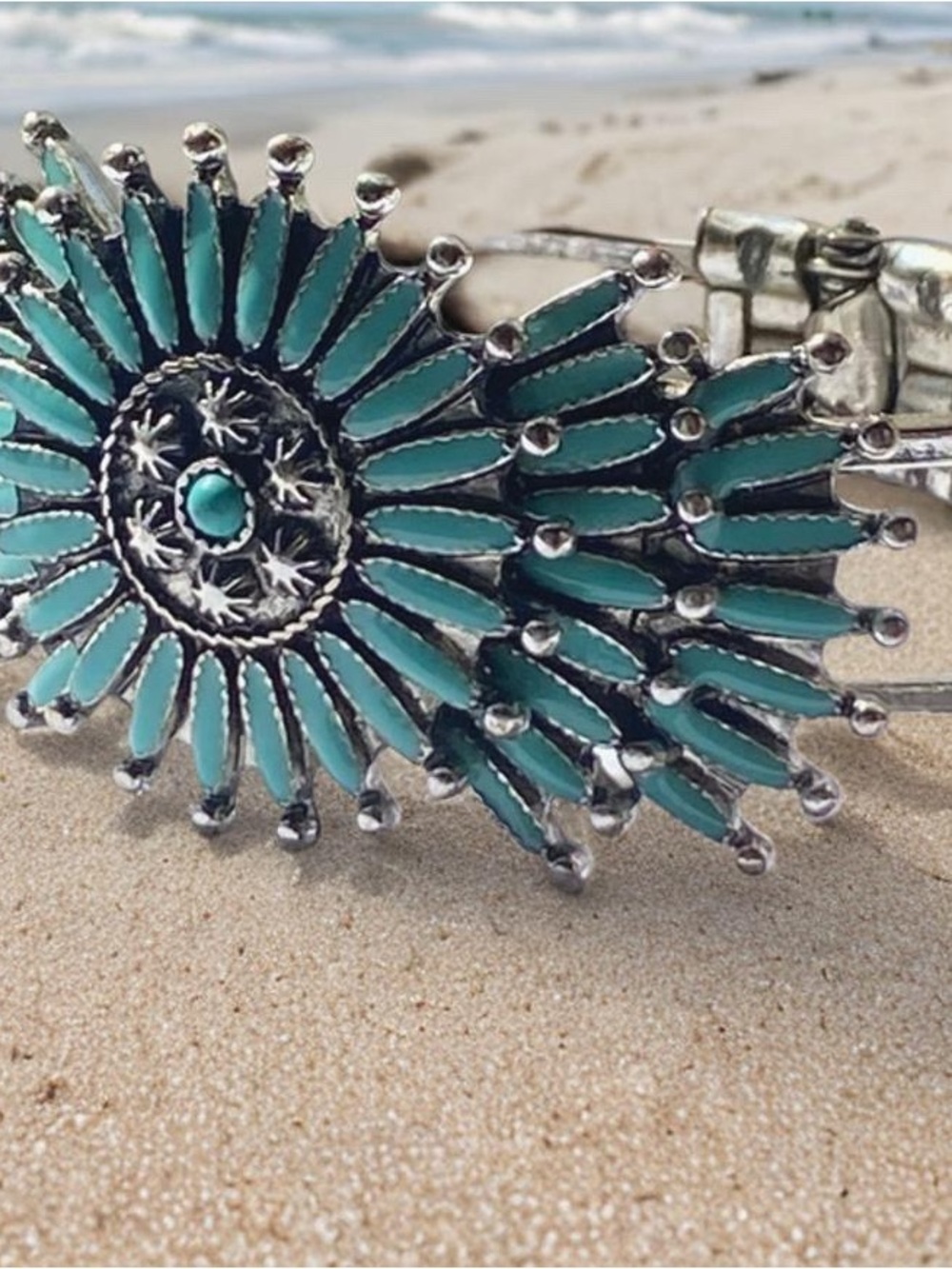 Turquoise Sunburst Cuff Bracelet - Picture 7 of 10